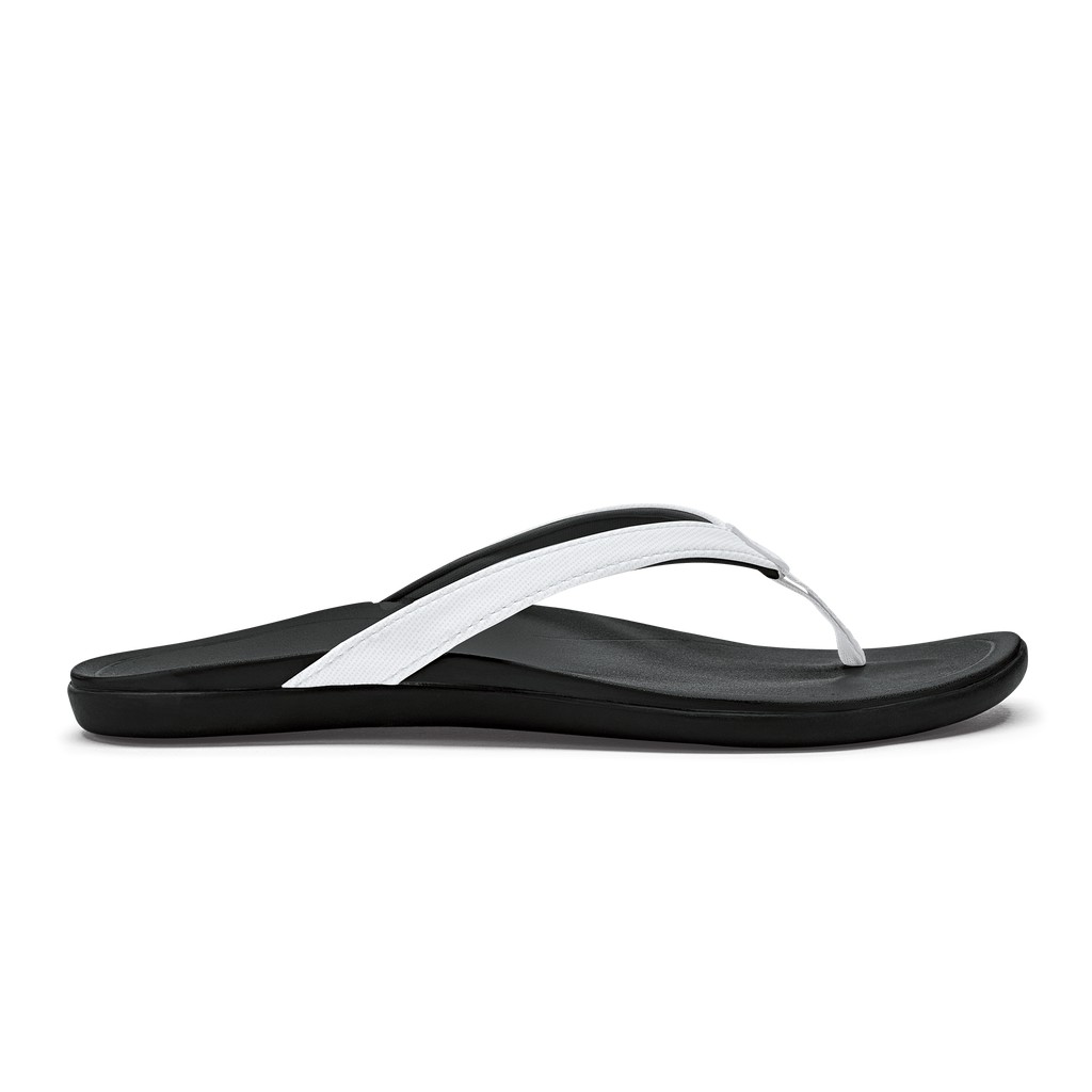 Olukai Zehentrenner Damen - Ho Opio Comfy & Classic Beach Schwarz/Weiß - 73245ROTE